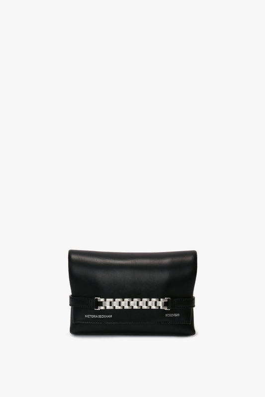 Mini Chain Pouch Bag With Silver Chain In Black Leather