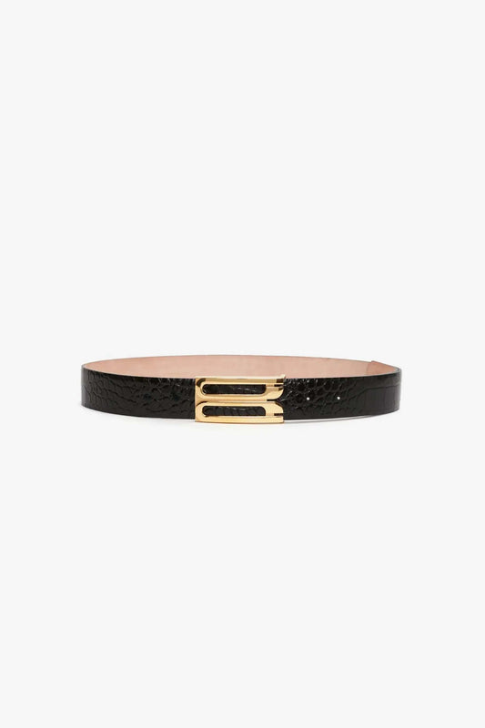 Jumbo Dorian Belt In Black Croc Embossed Calf Leather