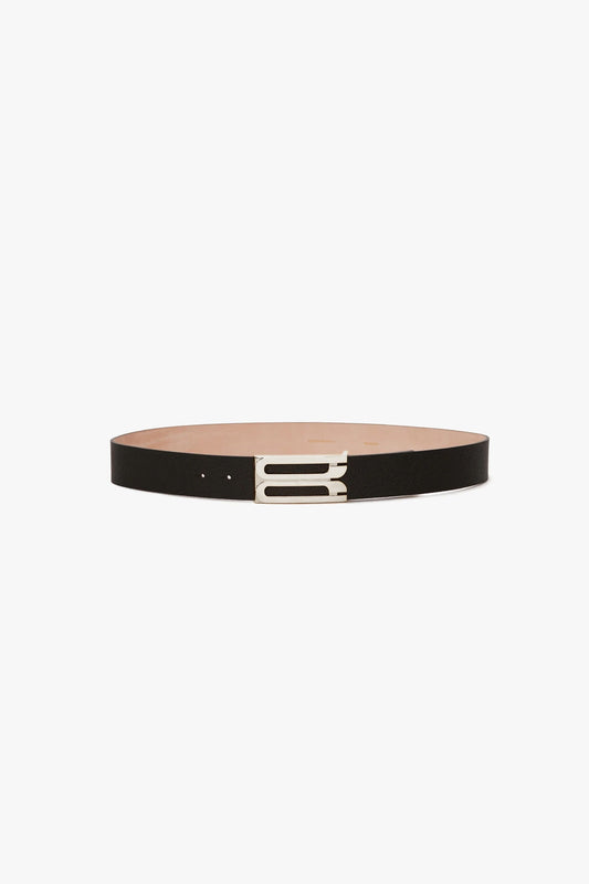 Silver Buckle Jumbo Dorian Belt In Black Grained Leather