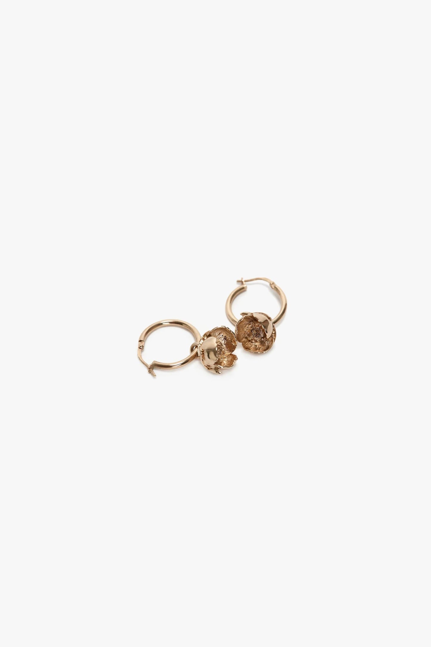 Camellia Flower Hoop Earrings In Gold