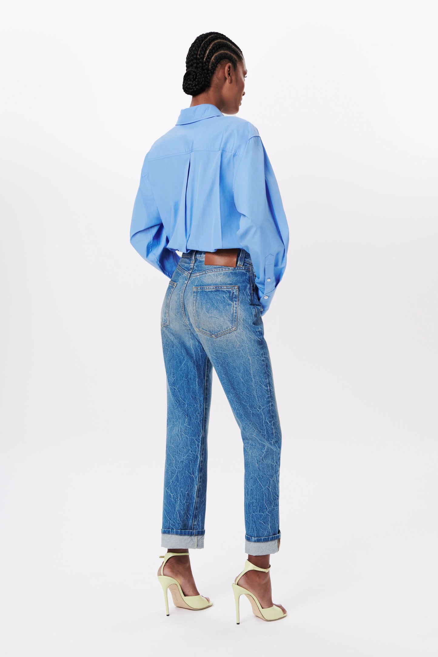 Cropped Long Sleeve Shirt In Oxford Blue