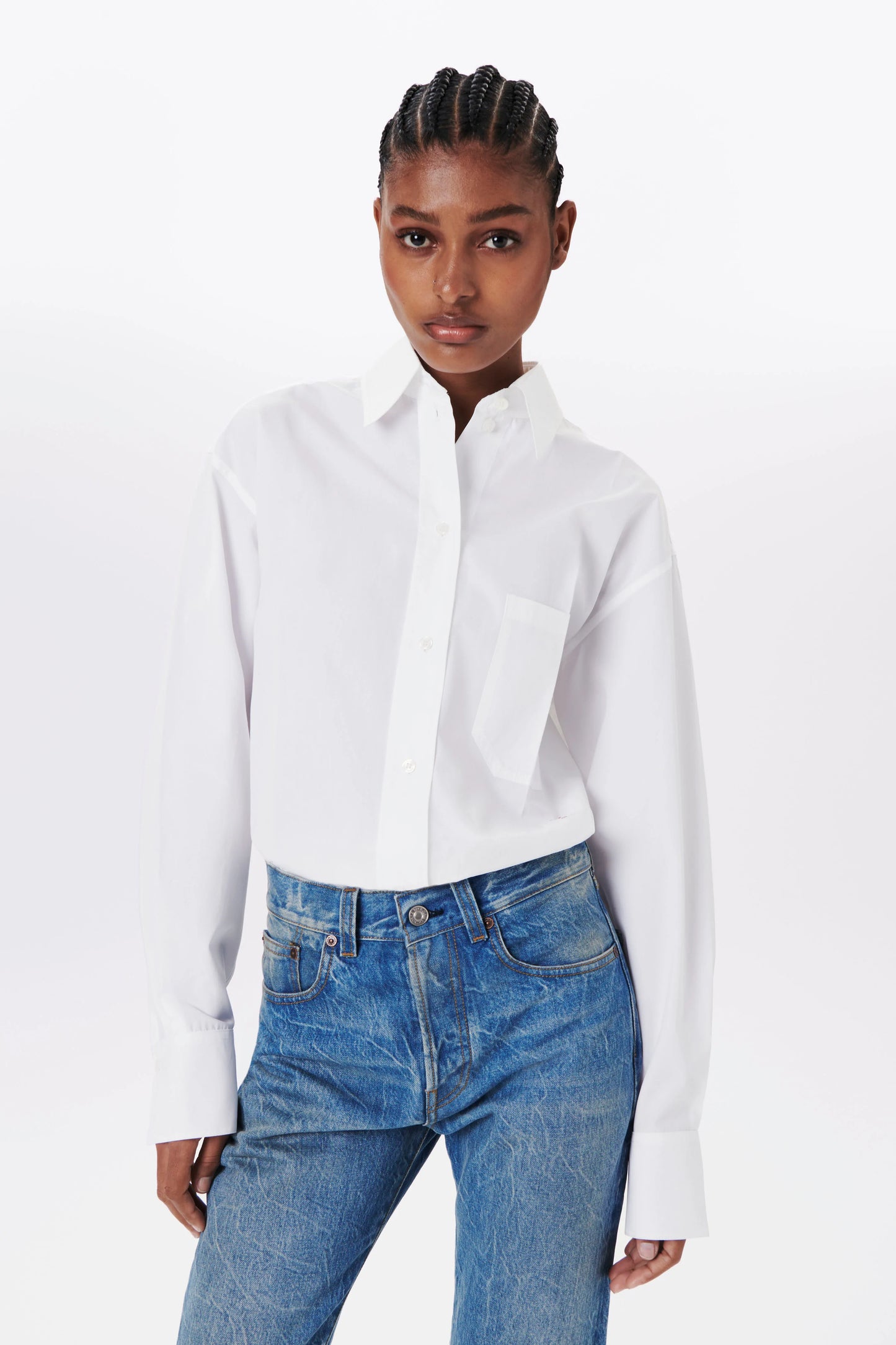Cropped Long Sleeve Shirt In White